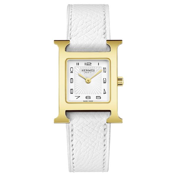 HERMÈS Heure H Small Model PVD quartz white dial white leather strap 25 mm