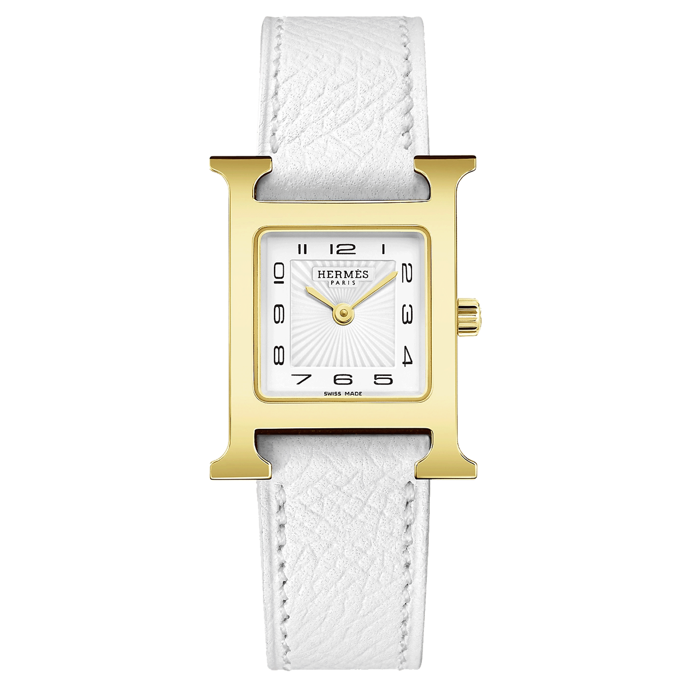 Montre HERMÈS Heure H Petit Modèle PVD quartz cadran blanc bracelet cuir blanc 25 mm W036735WW00