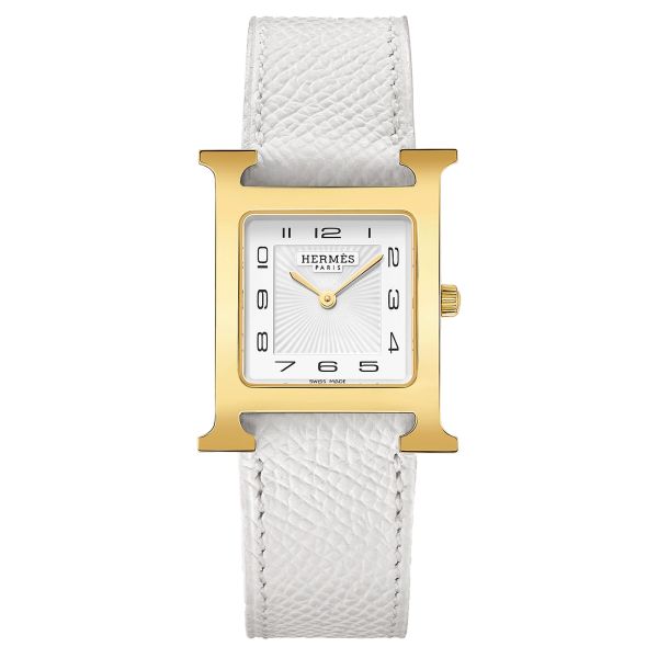 HERMÈS Heure H Medium Model PVD watch quartz white dial white leather strap 30 mm W052408WW00