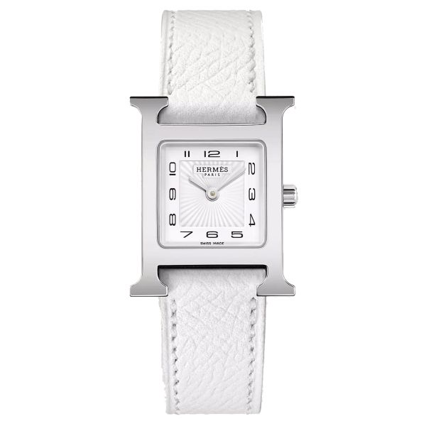 Montre HERMÈS Heure H Petit Modèle quartz cadran blanc bracelet cuir blanc 25 mm W036700WW00