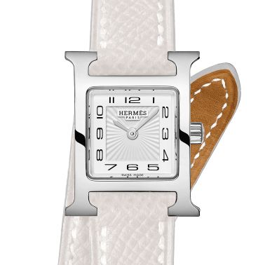 Montre HERMÈS Heure H Mini Modèle quartz cadran blanc bracelet double tour cuir blanc 21 mm W056557WW00