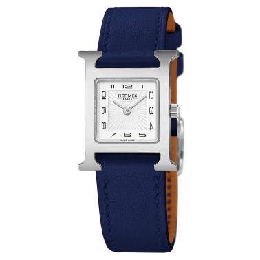 HERMÈS Heure H Small Model quartz white dial blue leather strap 25 mm