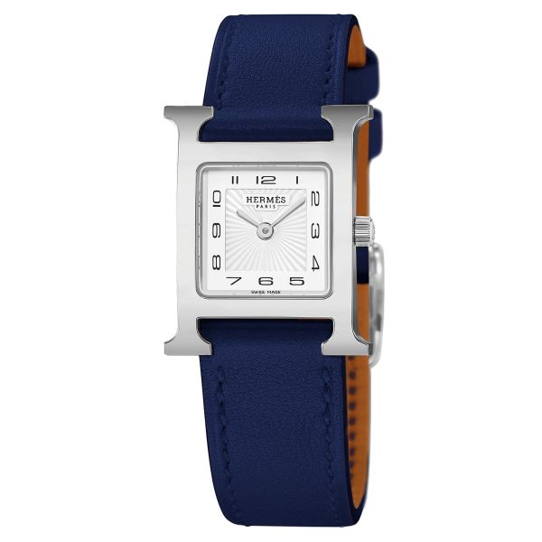 HERMÈS Heure H Small Model quartz white dial blue leather strap 25 mm
