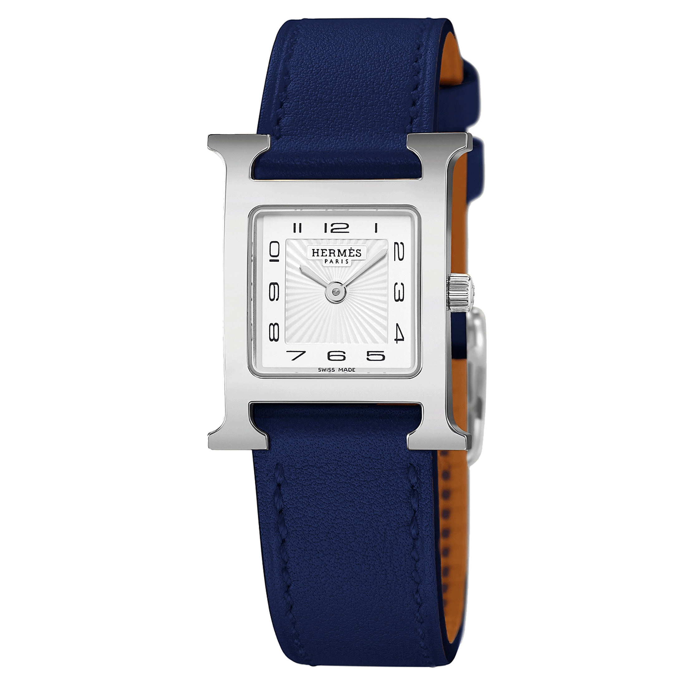 HERMÈS Heure H Small Model quartz white dial blue leather strap 25 mm