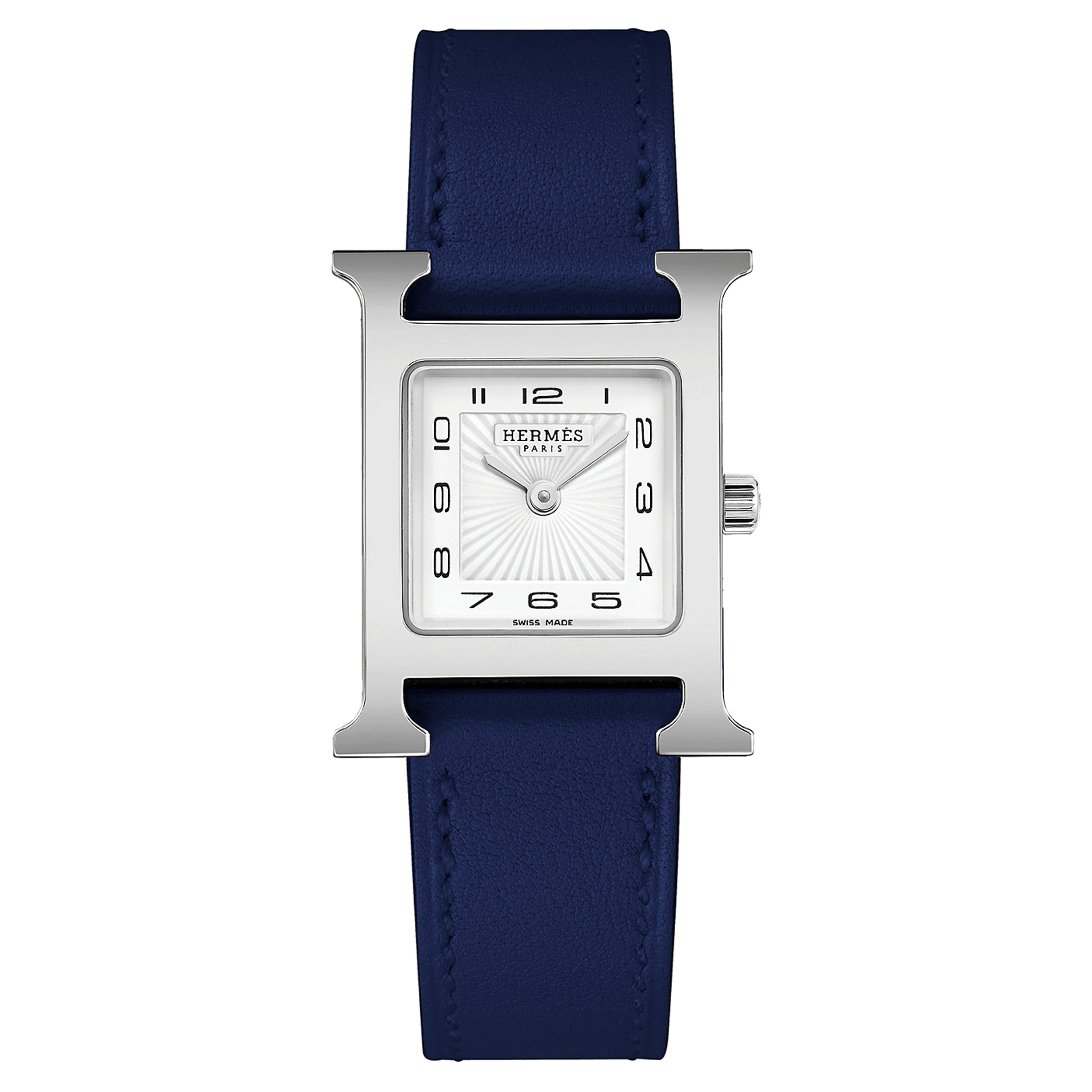 HERMÈS Heure H Small Model quartz white dial blue leather strap 25 mm