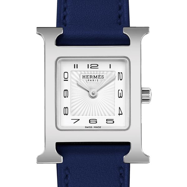 HERMÈS Heure H Small Model quartz white dial blue leather strap 25 mm