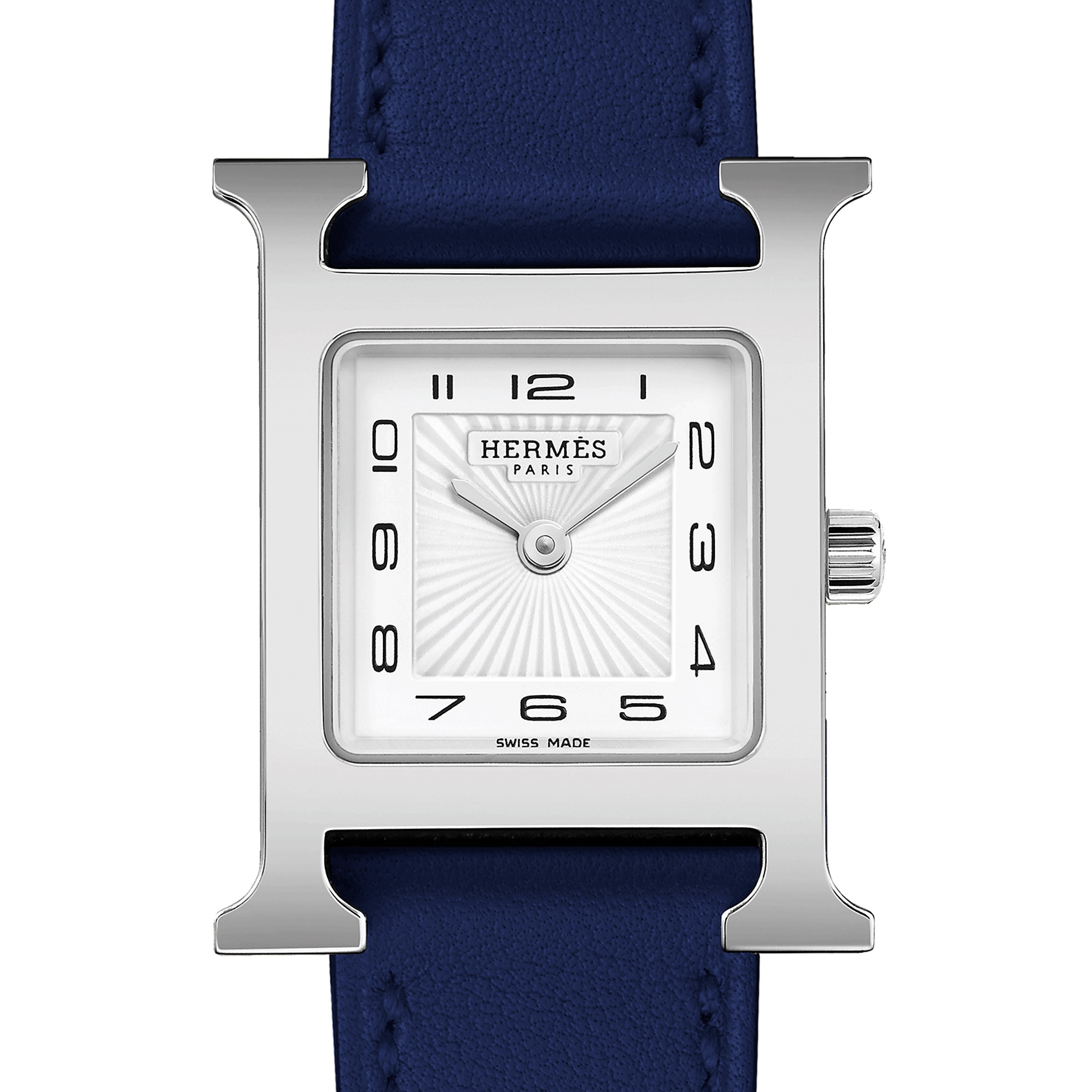 HERMÈS Heure H Small Model quartz white dial blue leather strap 25 mm