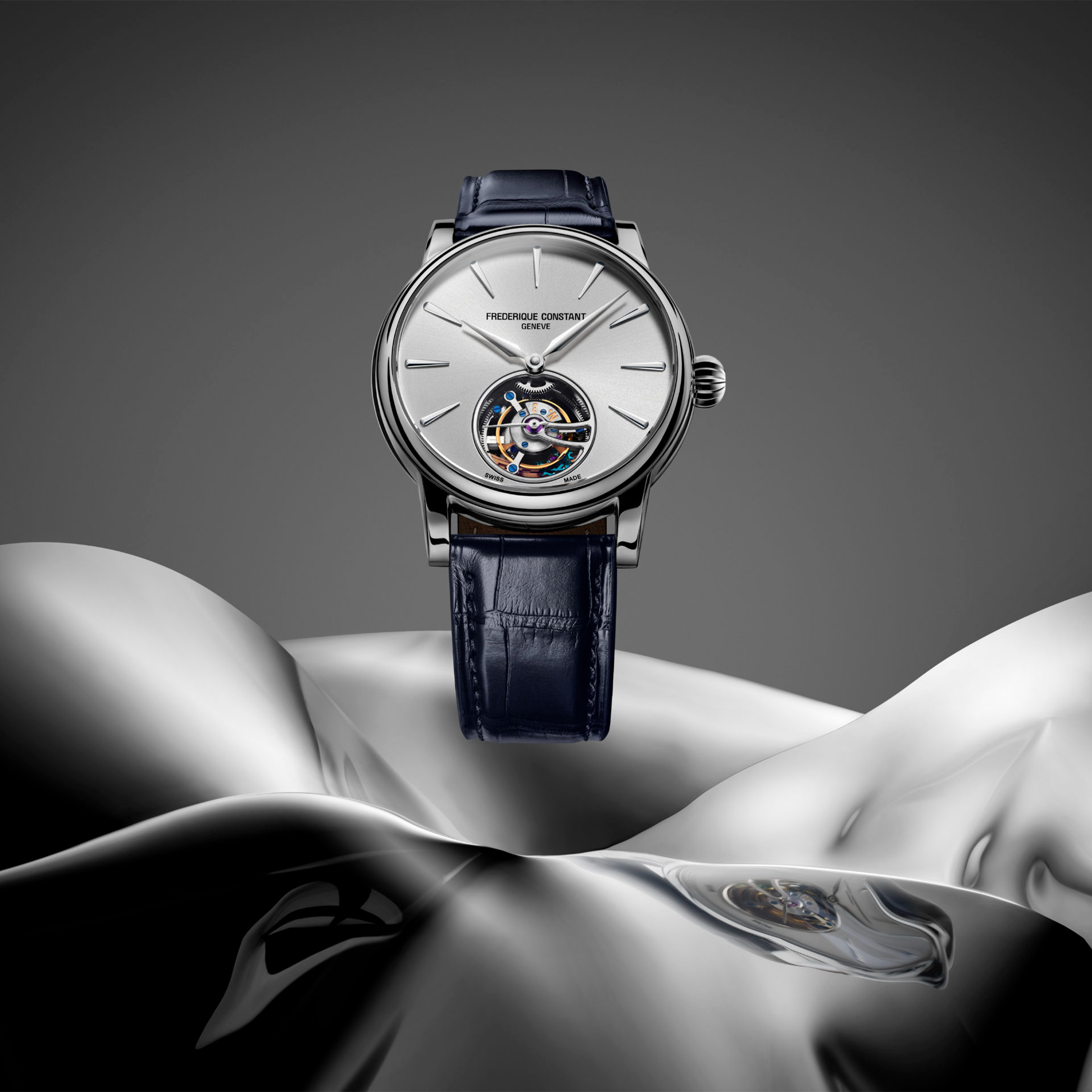 Frederique Constant Classic Tourbillon Manufacture automatic silver dial leather strap 39 mm