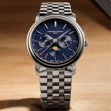 Frédérique Constant Classics Quartz Index Business Timer bleu dial steel bracelet 40 mm