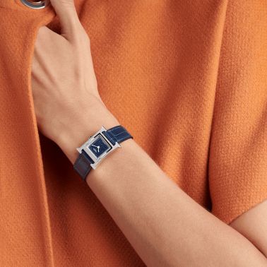 Montre HERMÈS Heure H Moyen Modèle sertie quartz cadran aventurine bleue bracelet cuir bleu 25 mm W054127WW00