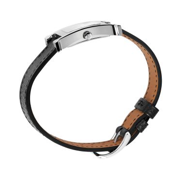HERMÈS Heure H Small Model watch quartz white dial black leather strap 25 mm