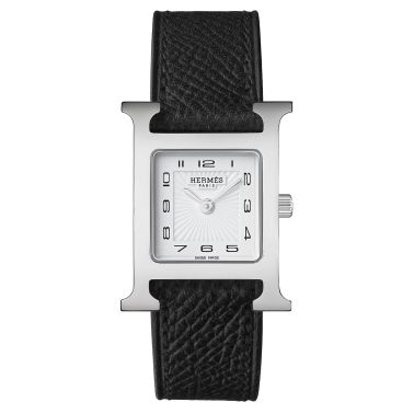 Montre HERMÈS Heure H Petit Modèle quartz cadran blanc bracelet cuir noir 25 mm W036704WW00