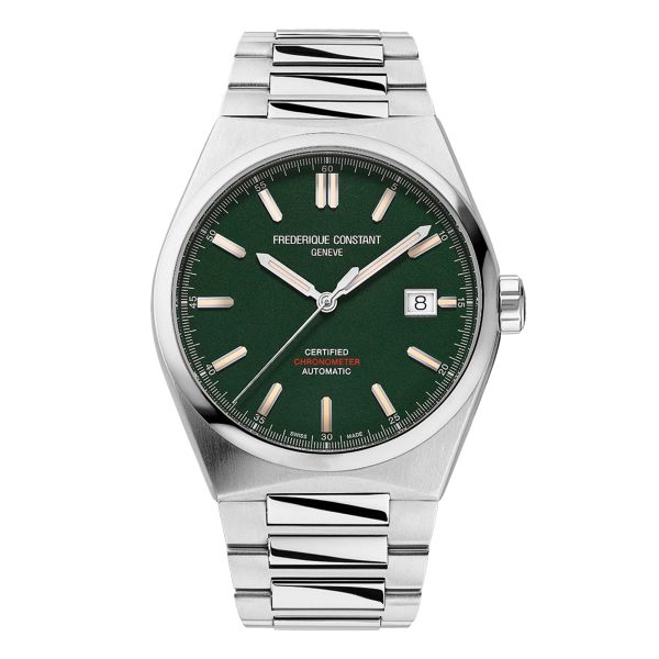 Frédérique Constant Highlife automatic COSC green "British Racing" dial steel bracelet 39 mm