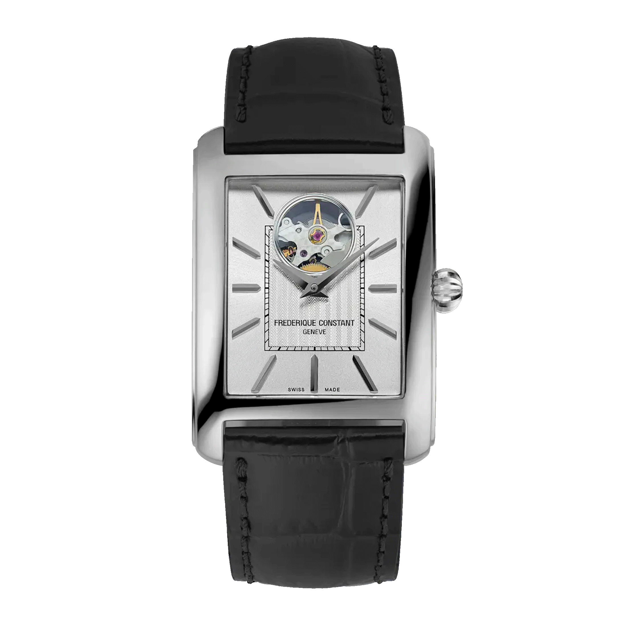 Montre Frédérique Constant Classics Carrée Heart Beat Automatic cadran argenté bracelet cuir 30 x 33 mm