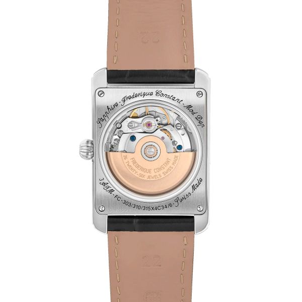 Montre Frédérique Constant Classics Carrée Heart Beat Automatic cadran argenté bracelet cuir 30 x 33 mm