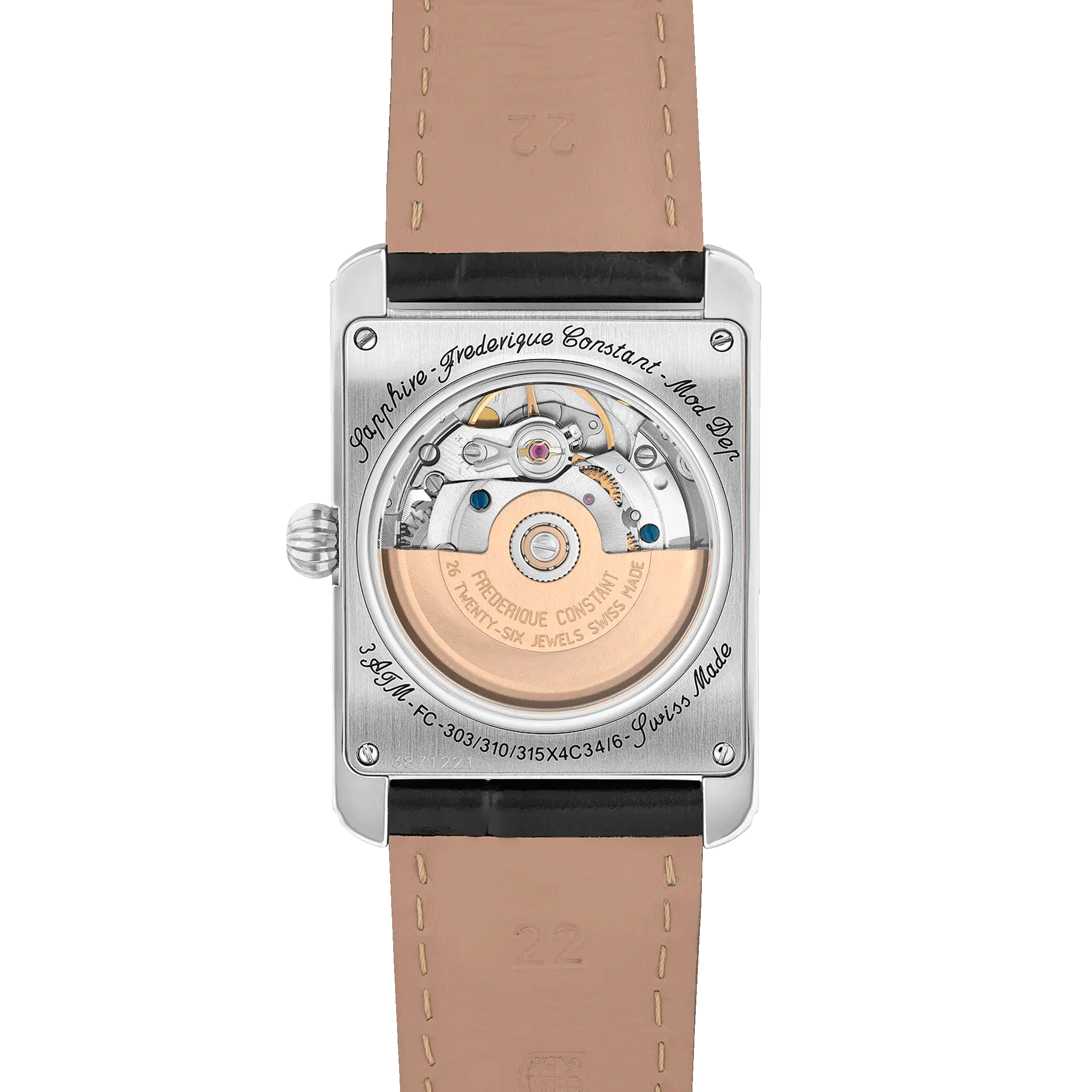 Montre Frédérique Constant Classics Carrée Heart Beat Automatic cadran argenté bracelet cuir 30 x 33 mm