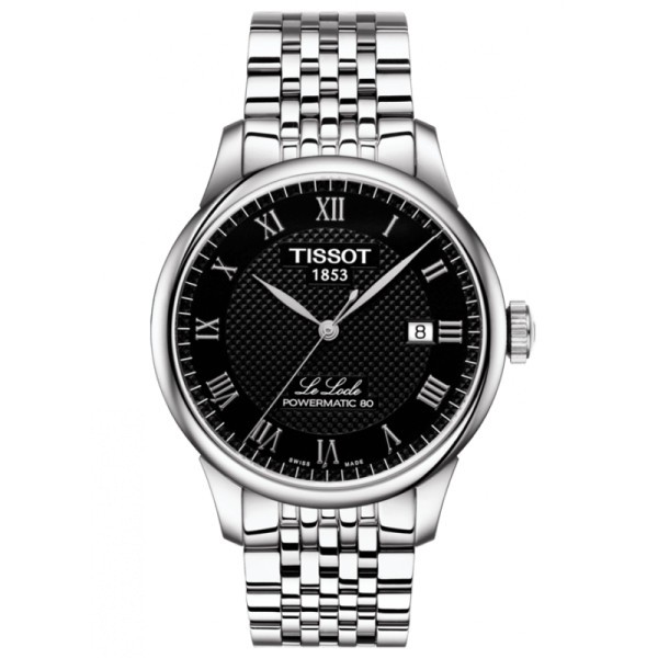 Montre Tissot T-Classic Le Locle Powermatic 80 cadran noir bracelet acier 39,3 mm