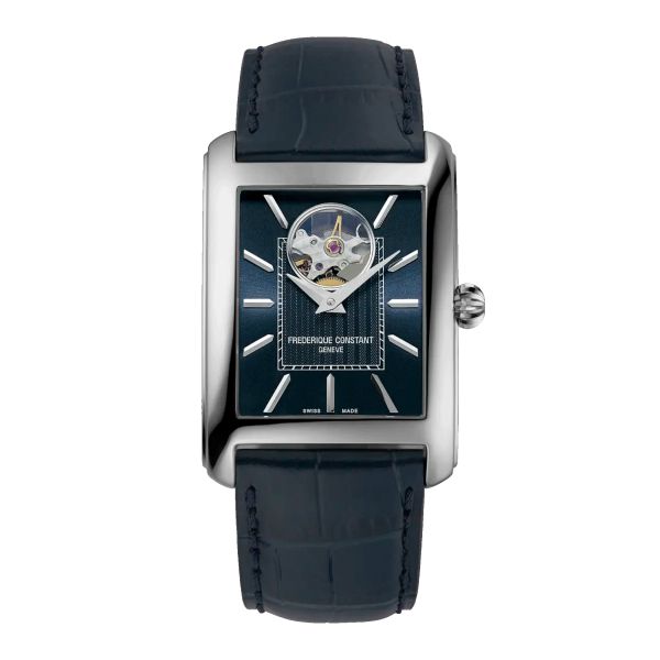 Frédérique Constant Classics Carree Heart Beat Automatic blue dial leather strap 30 x 33 mm