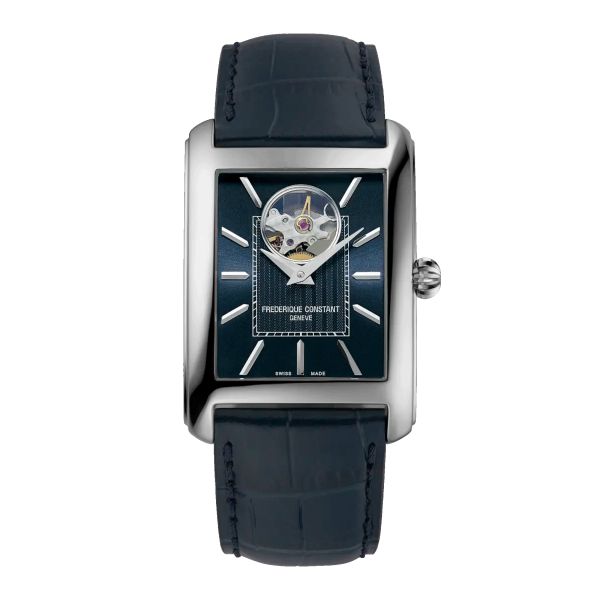 Frédérique Constant Classics Carree Heart Beat Automatic blue dial leather strap 30 x 33 mm