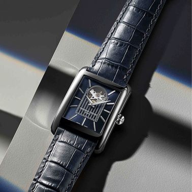 Frédérique Constant Classics Carree Heart Beat Automatic blue dial leather strap 30 x 33 mm