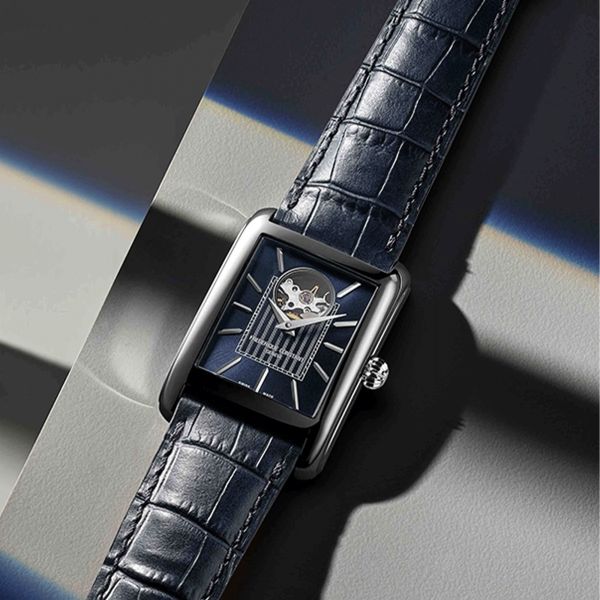 Frédérique Constant Classics Carree Heart Beat Automatic blue dial leather strap 30 x 33 mm
