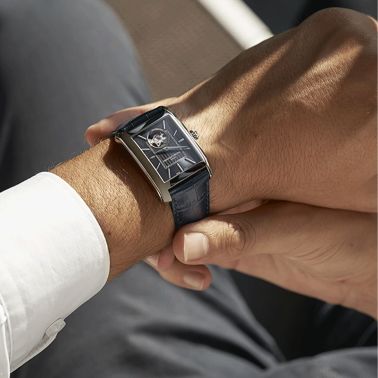 Frédérique Constant Classics Carree Heart Beat Automatic blue dial leather strap 30 x 33 mm