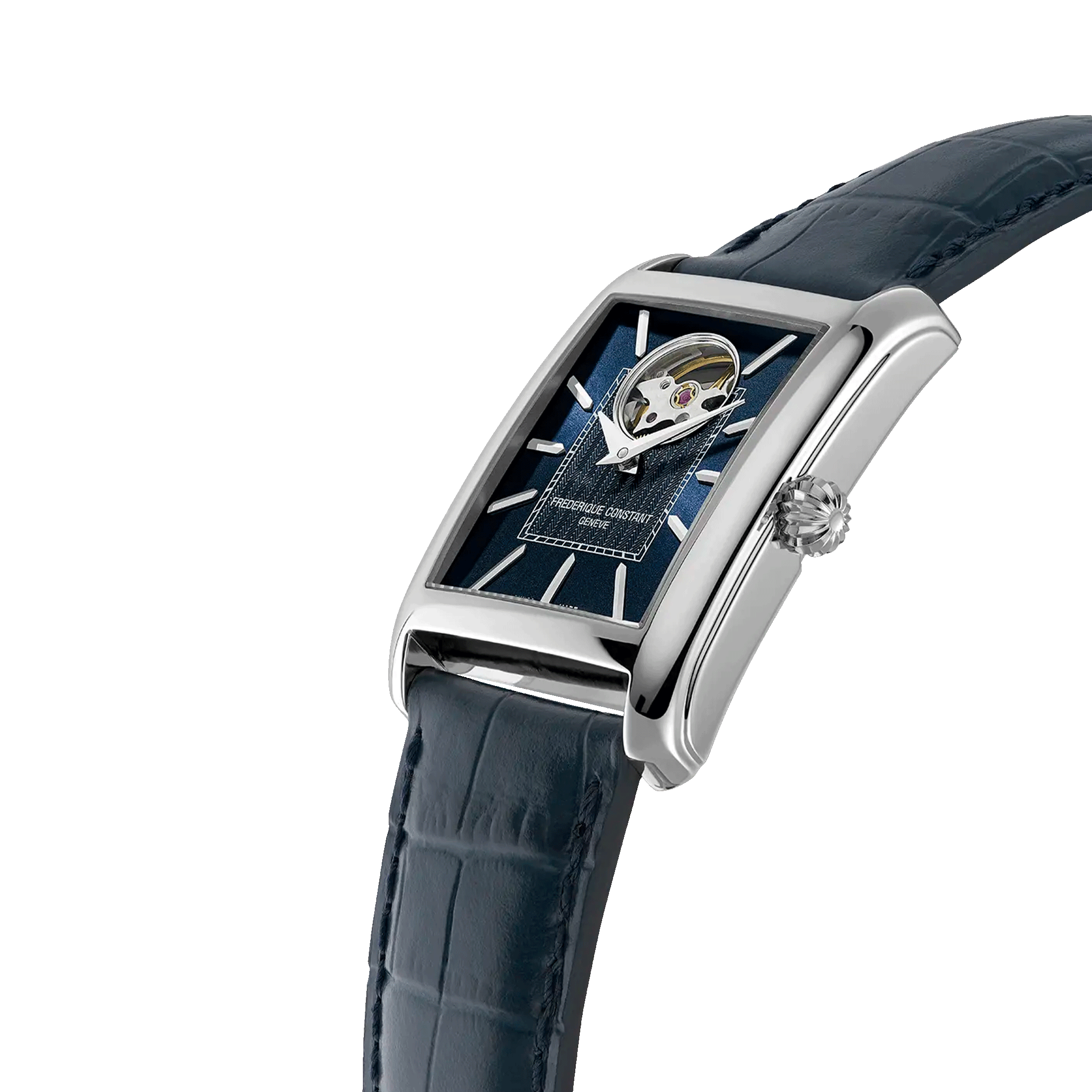 Frédérique Constant Classics Carree Heart Beat Automatic blue dial leather strap 30 x 33 mm