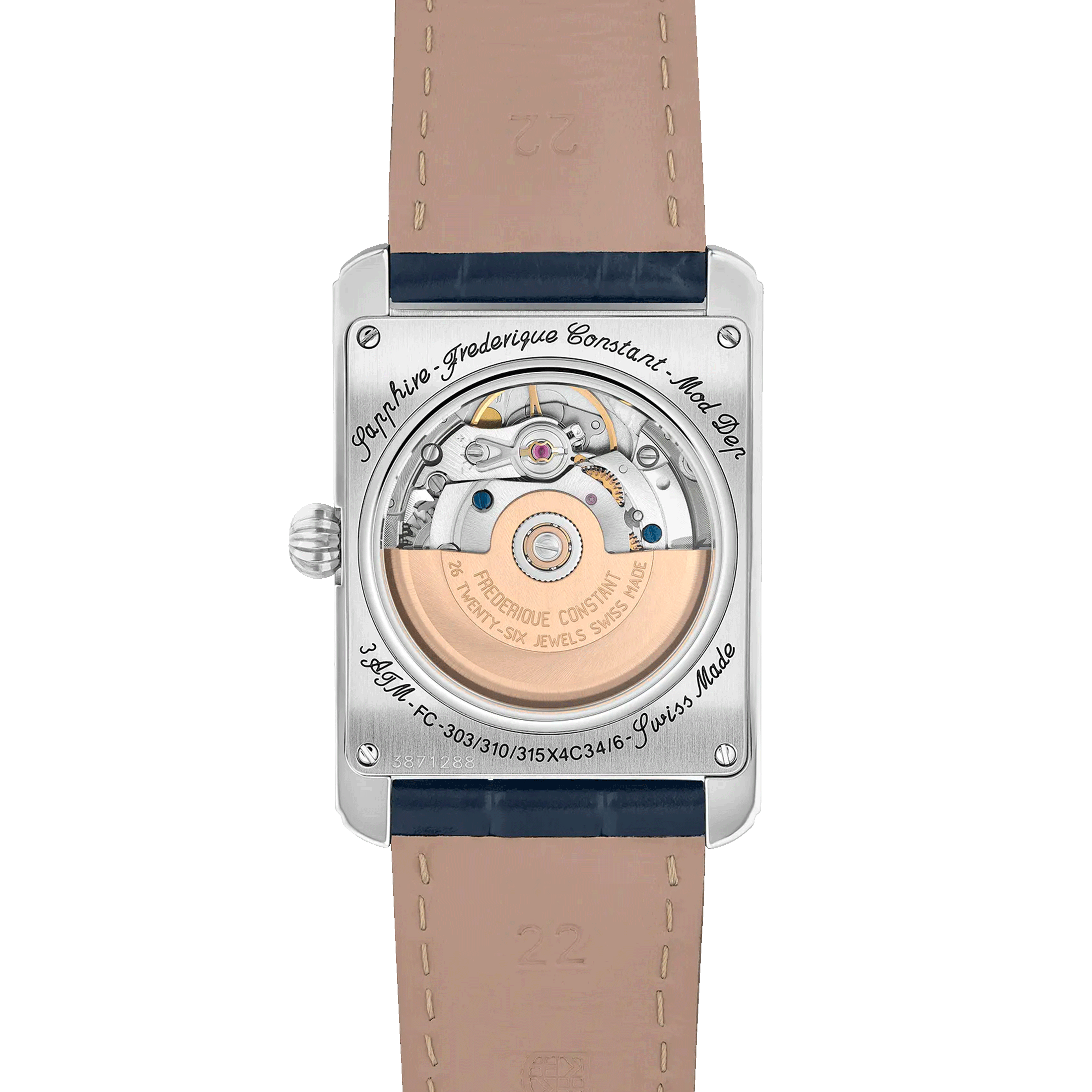 Frédérique Constant Classics Carree Heart Beat Automatic blue dial leather strap 30 x 33 mm