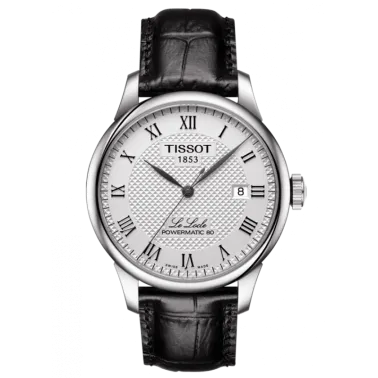 Montre Tissot T-Classic Le Locle Powermatic 80 cadran argent bracelet cuir noir 39,3 mm