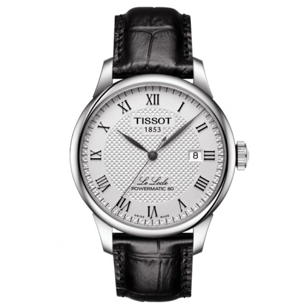 Montre Tissot T-Classic Le Locle Powermatic 80 cadran argent bracelet cuir noir 39,3 mm