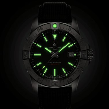 Breitling Avenger automatic watch black dial black leather strap 42 mm