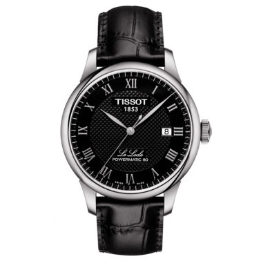 Montre Tissot T-Classic Le Locle Powermatic 80 cadran noir chiffres romains bracelet cuir noir 39,3 mm
