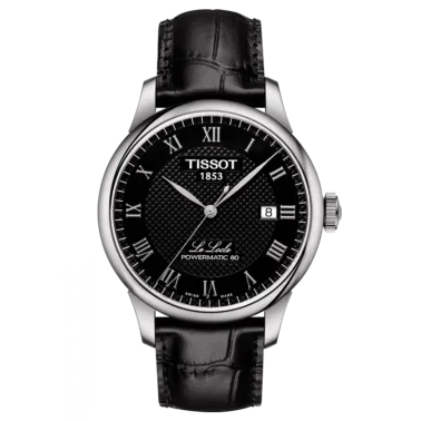 Montre Tissot T-Classic Le Locle Powermatic 80 cadran noir chiffres romains bracelet cuir noir 39,3 mm T006.407.16.053.00