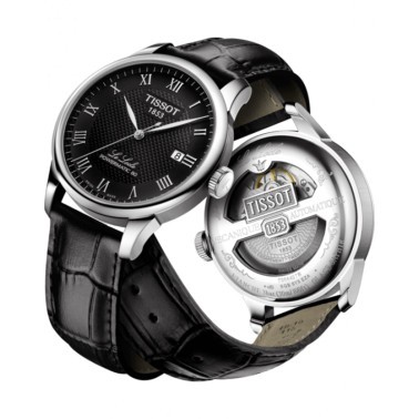Montre Tissot T-Classic Le Locle Powermatic 80 cadran noir chiffres romains bracelet cuir noir 39,3 mm T006.407.16.053.00