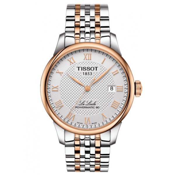 Montre Tissot T-Classic Le Locle Powermatic 80 cadran argent bracelet acier bicolore 39,3 mm