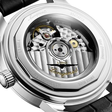 Longines Conquest Heritage Central Power Reserve automatic watch black dial black leather strap 38 mm L1.648.4.52.2