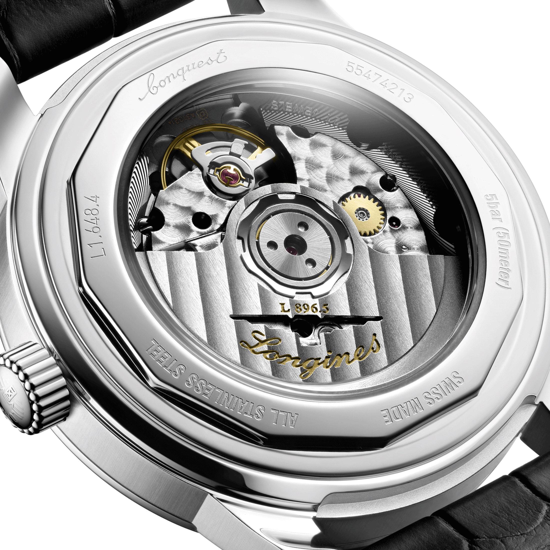 Longines Conquest Heritage Central Power Reserve automatic watch black dial black leather strap 38 mm L1.648.4.52.2