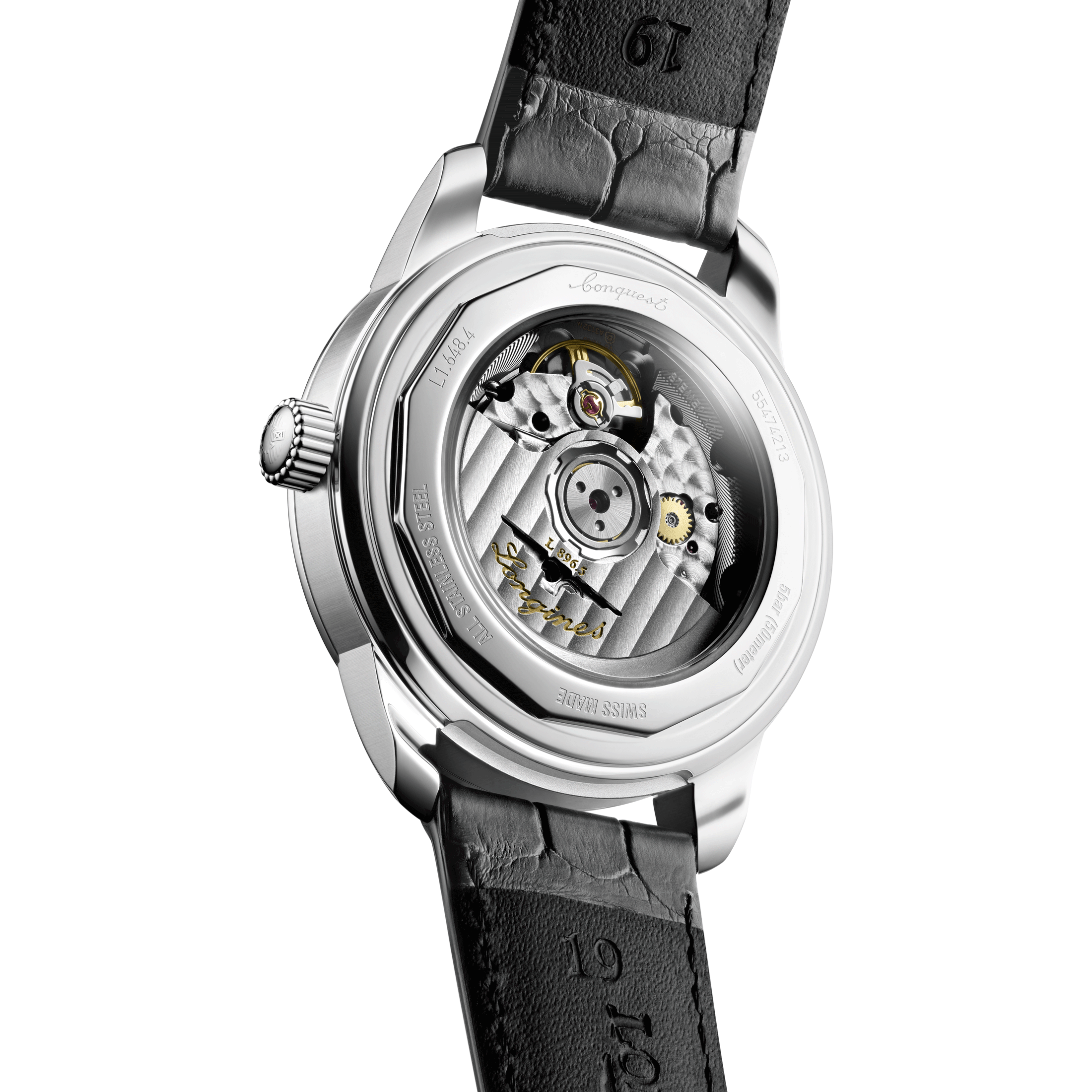 Longines Conquest Heritage Central Power Reserve automatic watch anthracite dial grey leather strap 38 mm L1.648.4.62.2