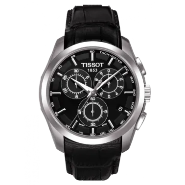 Montre Tissot T-Classic Couturier quartz chronographe cadran noir bracelet cuir noir 41 mm T035.617.16.051.00