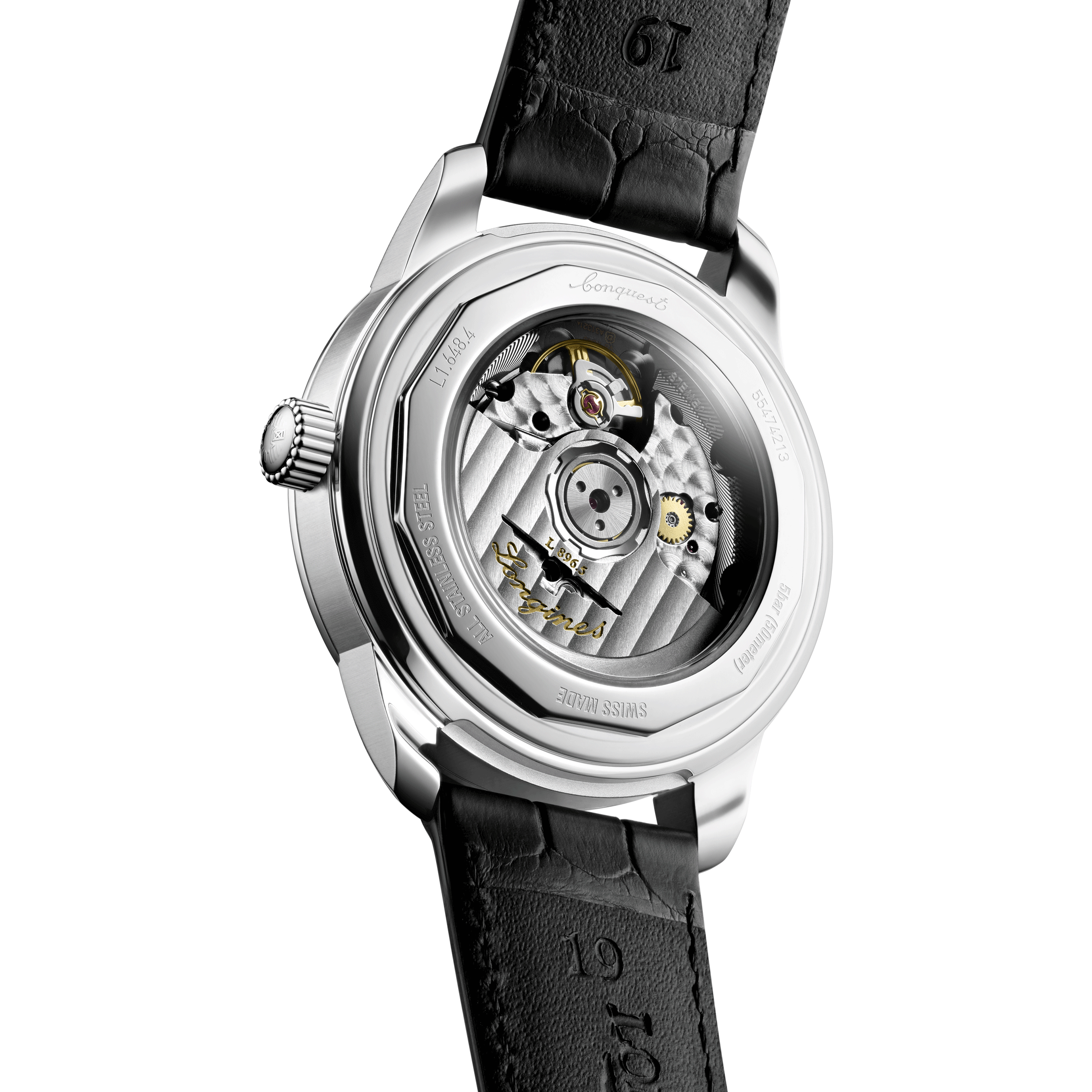 Longines Conquest Heritage Central Power Reserve automatic watch champagne dial black leather strap 38 mm L1.648.4.78.2