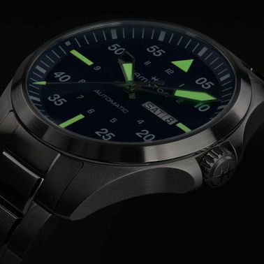 Hamilton Khaki Aviation Pilot Day Date automatic watch blue dial steel bracelet 42 mm