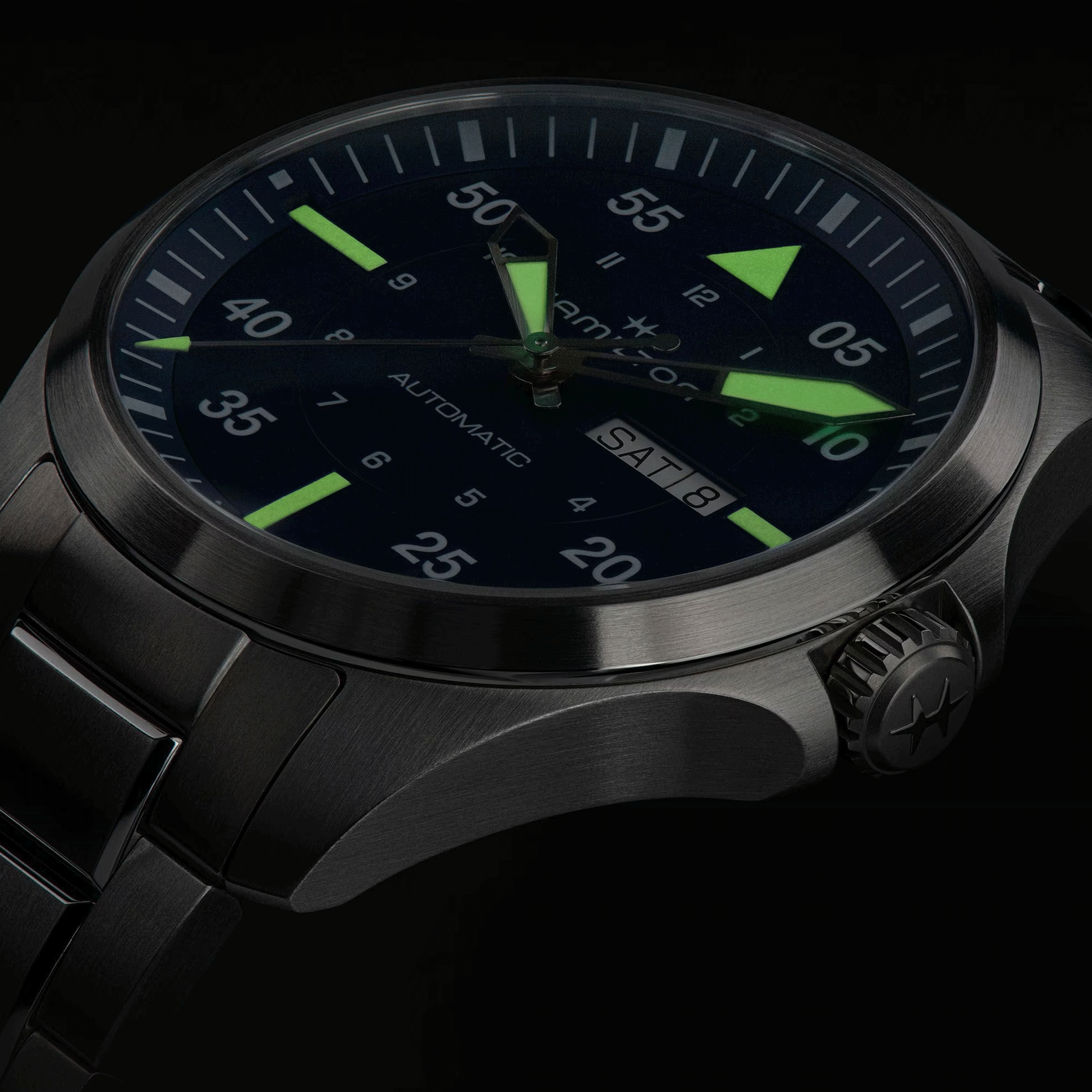 Hamilton Khaki Aviation Pilot Day Date automatic watch blue dial steel bracelet 42 mm