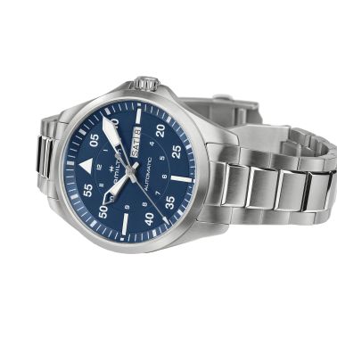 Hamilton Khaki Aviation Pilot Day Date automatic watch blue dial steel bracelet 42 mm