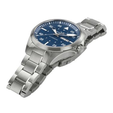 Hamilton Khaki Aviation Pilot Day Date automatic watch blue dial steel bracelet 42 mm
