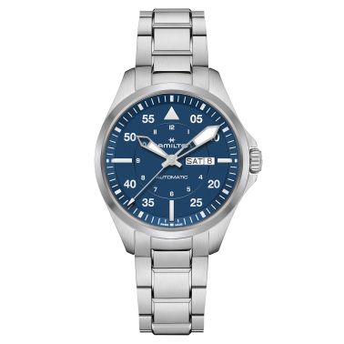 Hamilton Khaki Aviation Pilot Day Date automatic watch blue dial steel bracelet 42 mm