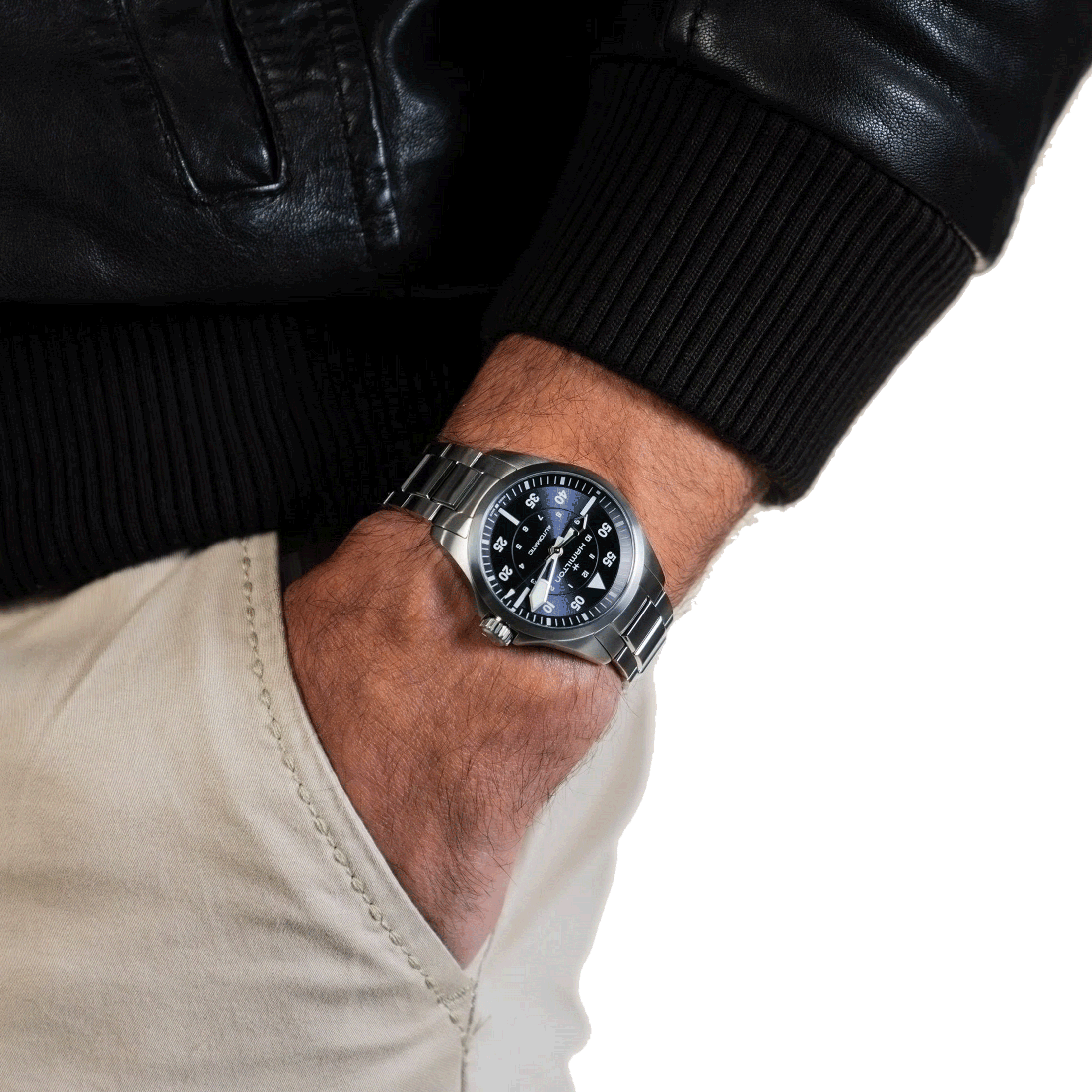 Montre Hamilton Khaki Aviation Pilot automatique cadran bleu bracelet acier 36 mm H76215140