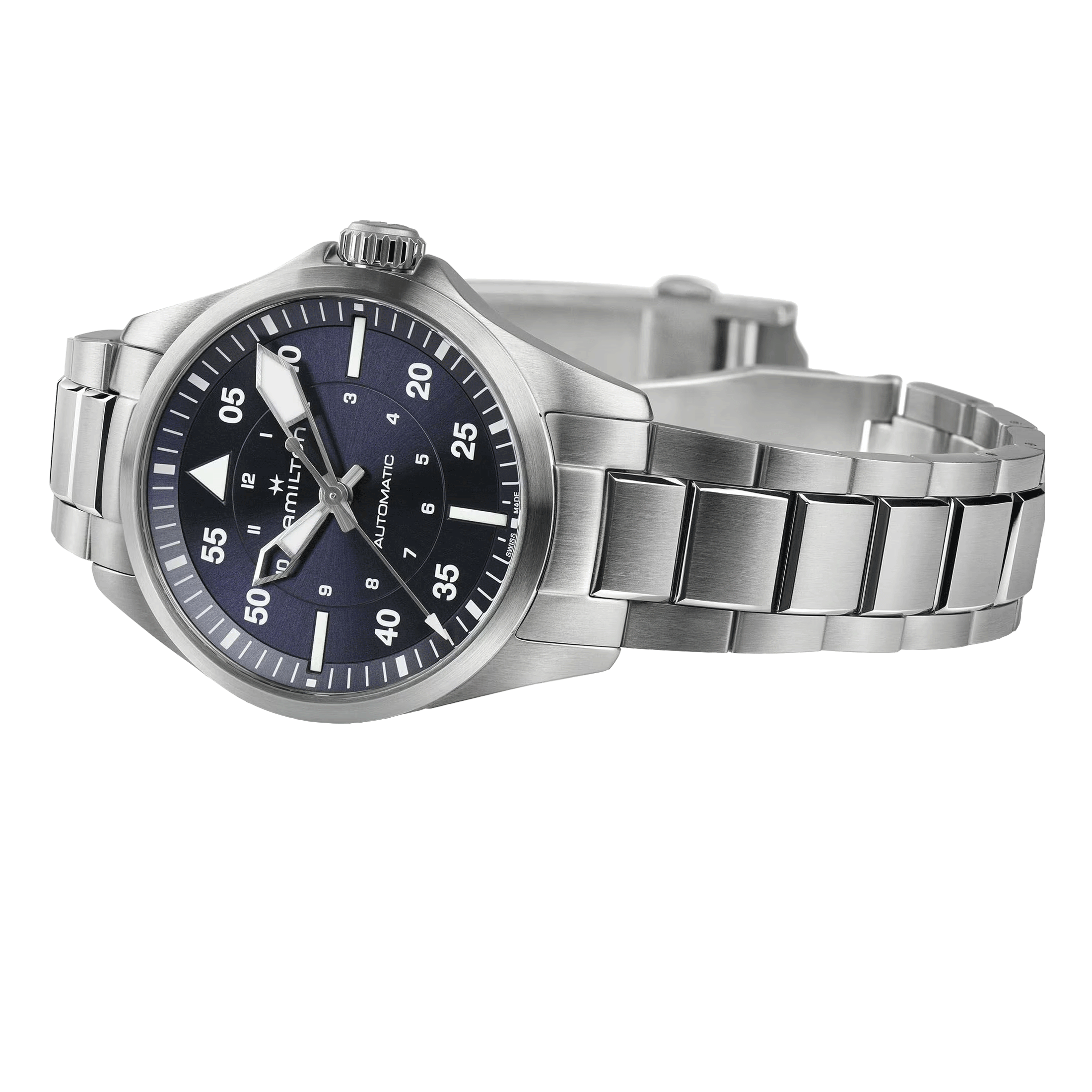 Montre Hamilton Khaki Aviation Pilot automatique cadran bleu bracelet acier 36 mm H76215140