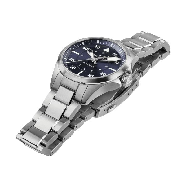 Montre Hamilton Khaki Aviation Pilot automatique cadran bleu bracelet acier 36 mm H76215140