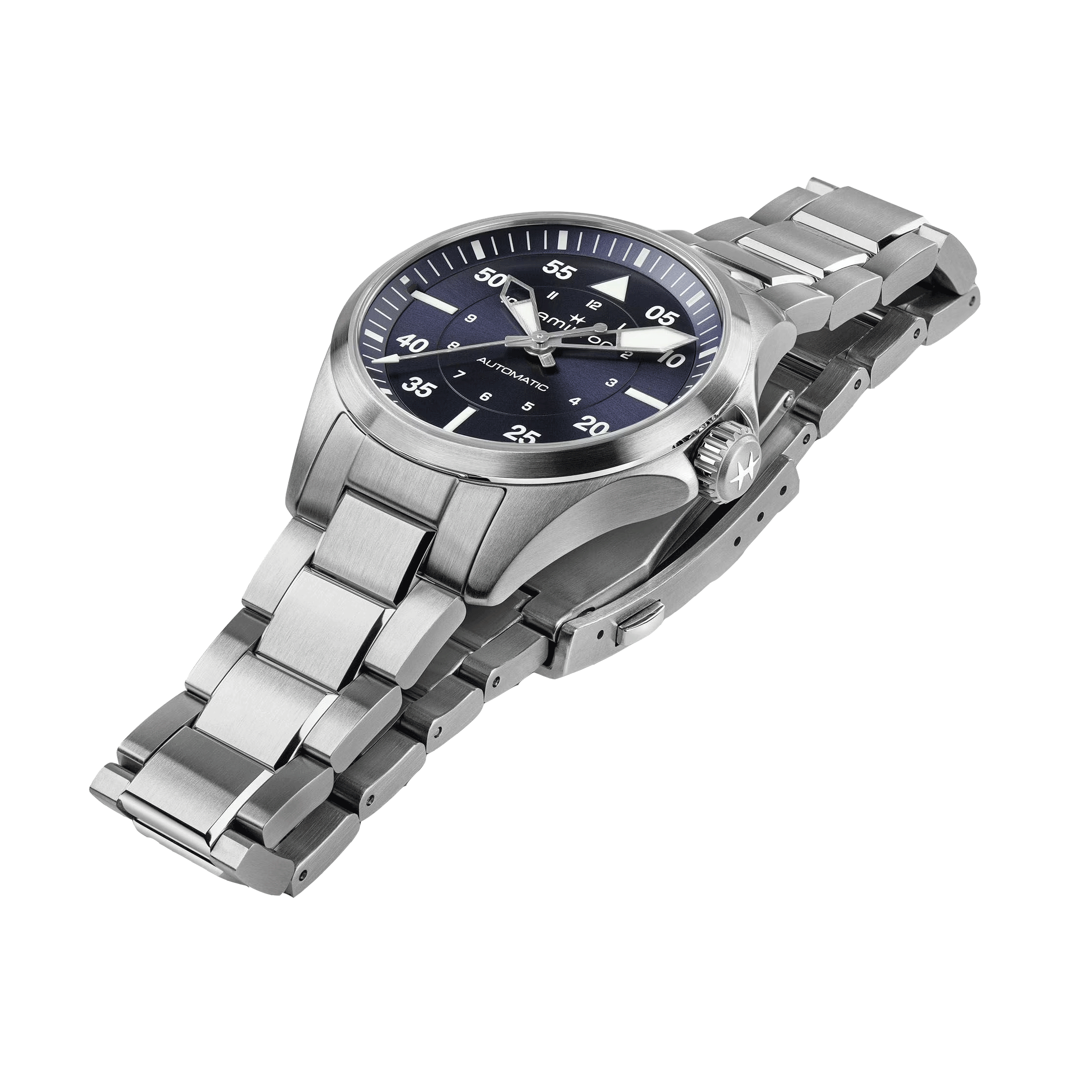 Montre Hamilton Khaki Aviation Pilot automatique cadran bleu bracelet acier 36 mm H76215140