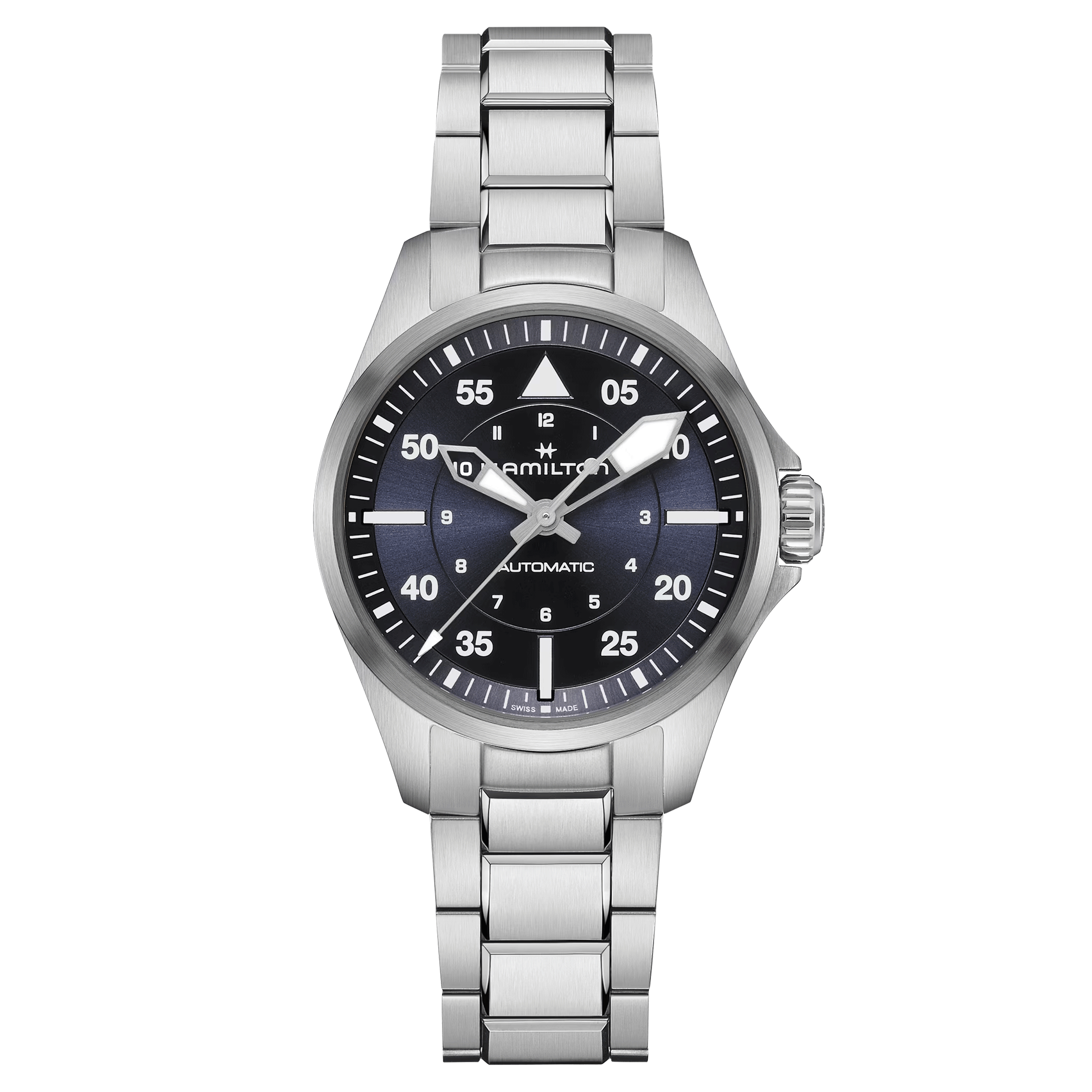 Montre Hamilton Khaki Aviation Pilot automatique cadran bleu bracelet acier 36 mm H76215140